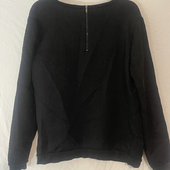 Ann Taylor Gray Textured Crew Neck Long Sleeve Pullover Blouse w/ Zip Back sz L - Picture 4 of 9